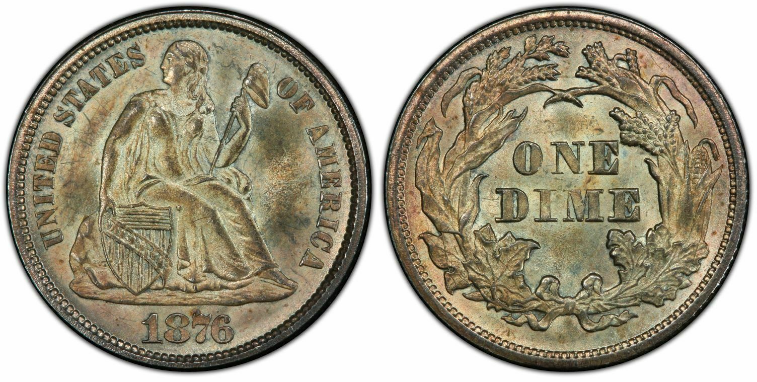 1876 Seated Liberty Dime Front and Back